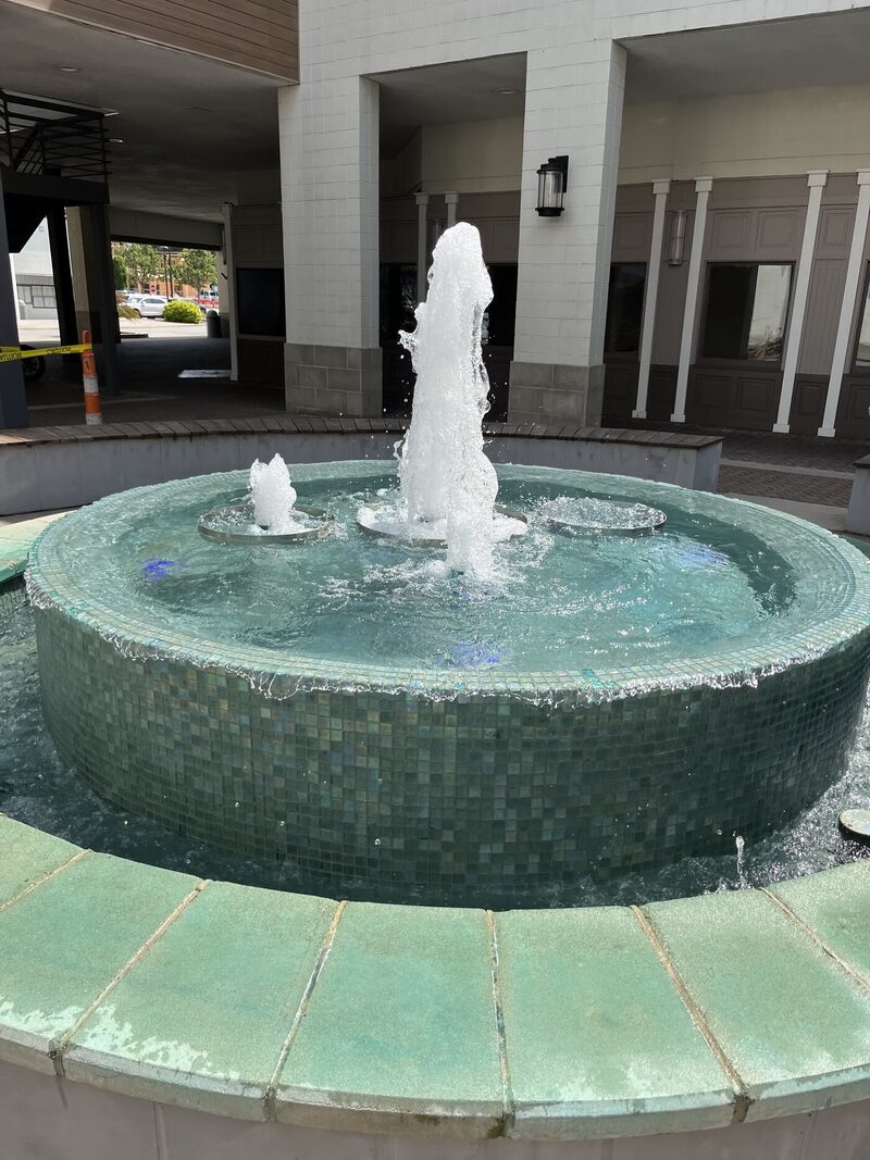 Tiled jet fountain with mosaic basin, Raleigh